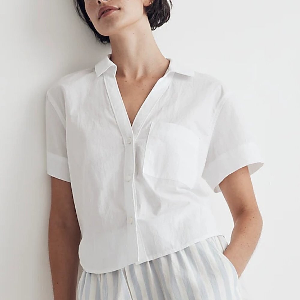 Madewell Y-Neck Button Up Lightweight Poplin Relaxed Shirt White Size XXL NWT
